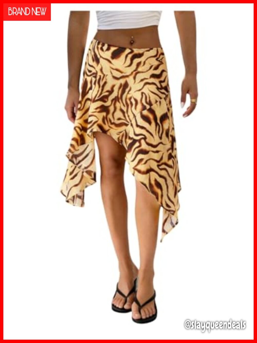 MakeMeChic Women's Zebra Print Asymmetrical Midi Skirt Polyester Blend